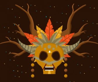 L 'icona Di Stile Terrificante Maschera Tribale Cranio Corna Icone
