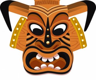 Tribal Mask Template Angry Face Icon Colorful Design