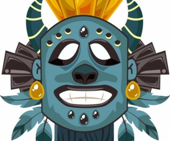 部族マスク テンプレート怖い顔装飾カラフルなデザイン