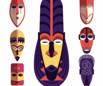 Tribal Mask Templates Colorful Retro Symmetric Design