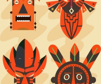 Tribal Masks Icons Collection Horror Design