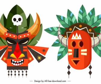 Tribal Masks Icons Colorful Classic Design