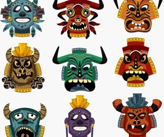 Kabile Maskeleri şablonları Koleksiyonu Renkli Korku Tasarım