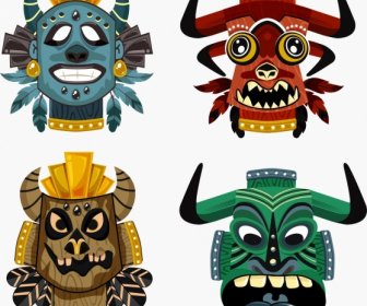 Tribal Masks Templates Colorful Horror Faces Decor