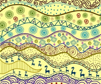 부족 패턴 배경 밝은 다채로운 곡선 디자인