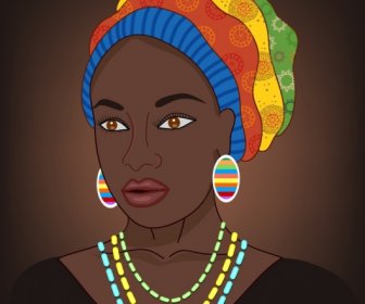 部族の肖像画の黒人女性アイコン