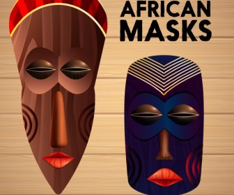 Tribo Mascara ícones Coloridos Decoração Retrô Rostos Assustadores