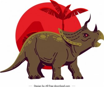 Triceraptor 공룡 아이콘 클래식 디자인 만화 캐릭터 스케치