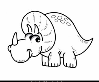 Triceratop Dinosaur Icon Cute Handdrawn Cartoon Sketch