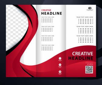 Trifold Brochure Template Modern Bright Abstract Checkered Curves Decor