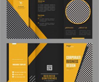 Trifold Brochure Templates Elegant Dark Black Yellow Checkered