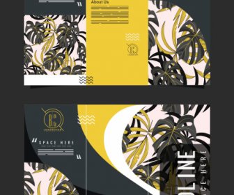 Trifold Broschüre Vorlagen Elegante Dunkle Design Blätter Dekor