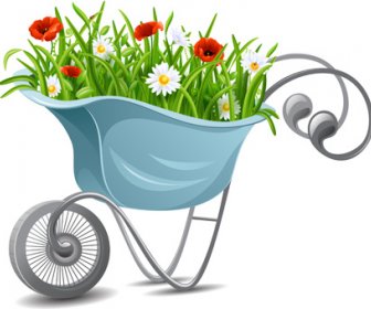 Trolley With Flower Design Vector