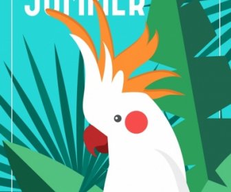 Latar Belakang Tropis Daun Ikon Burung Beo Colorful Desain