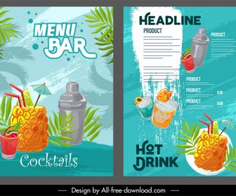 Modelos De Menu De Bebida Tropical Colorido Clássico Decoração Grunge