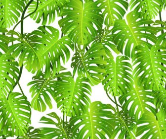 Tropical Green Leaf Elements Vector Background
