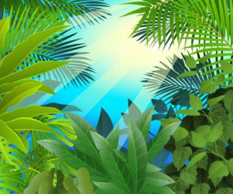 Tropical Green Leaf Elements Vector Background