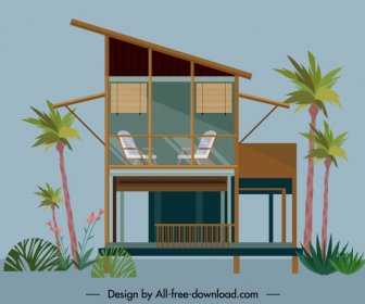 Tropical House Template Classic Decor Flat Sketch