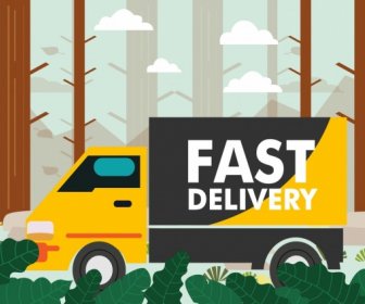 Truck Delivery Advertising Multicolored Cartoon Design