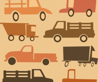 Truck Icons Classical Colored Flat Sketch