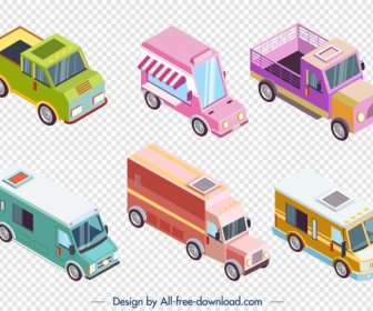 Truck Icons Collection Colored Modern 3d Design