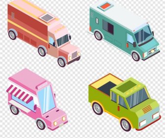 Ciężarówka Ikony Kolekcja Kolorowy Szkic 3D