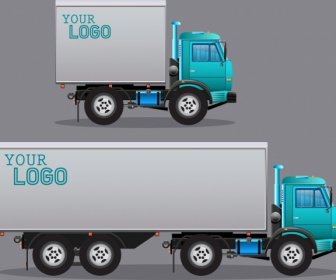 Truck Icons Shiny Colored Design Realistic Decoration