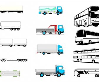 Truck With Bus Vector Illustration