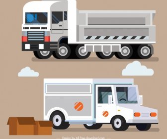 Trucks Icons Colored Modern 3d Sketch