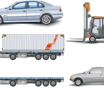 Trucks With Car And Forklift Vector