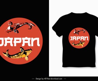 Tshirt Dekoratif şablon Japonya Tema Koi Balıklar Kroki