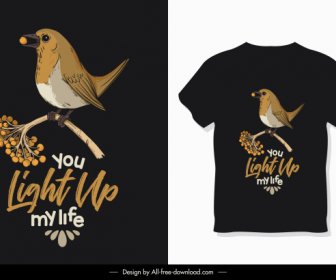 Tshirt Template Bird Species Decor Classical Handdrawn