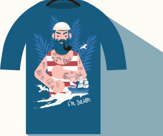 T-Shirt Vorlage Seemann Schiff Meer Symbole Dekor