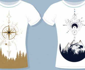 T-shirt Vorlagen Berg Kompass Symbole Dekor Weiß Design