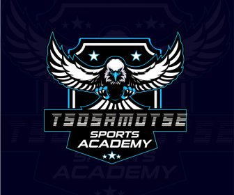 Tsosamotse Spor Akademisi Logo şablonu Kontrast Koyu Simetrik Kartal Metinleri Yıldız Dekoru