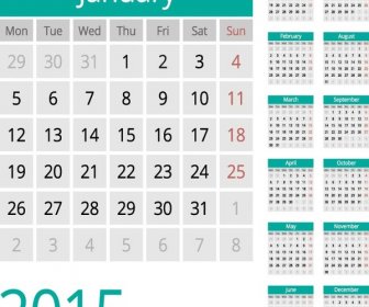 Calendario De Vector De European15 Simple Rúbrica Turquesa