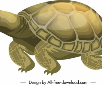 Schildkröte Ikone Kriechende Geste Glänzende Farbige Skizze