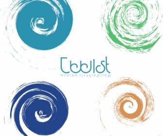 Twist Circles Collection Colored Flat Grunge Sketch
