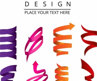 Twisted Dekoratif Ikon Koleksi Warna-warni 3d Desain