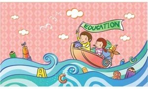Two Cute Clip Art Children On Education Sailing Boot Vector Kids Illustration
