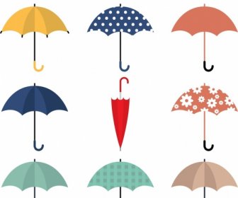 Umbrella Icons Collection Various Colored Types