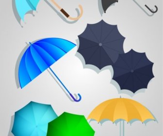 ícones Do Guarda-chuva Esboço Plano Colorido