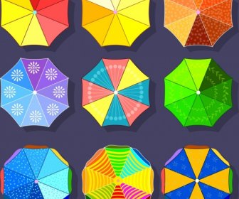 Umbrella Icons Colorful Flat Decoration Polygon Design