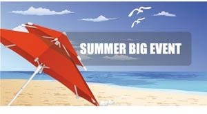 Зонты на пляже летом большое событие вектор баннер