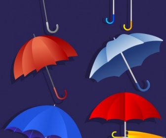 Umbrellas Icons Colorful Shapes Outline