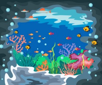 Unterwasserwelt Hintergrunddekoration Bunten Cartoon