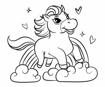 Gambar Unicorn Imut Kartun Desain Hitam Putih Handdigambar