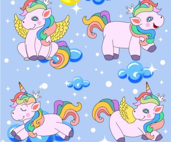 Unicorn Icons Cute Cartoon Design