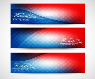 United States Of America In President Day For Beautiful Wave Header Set Vector Illustration