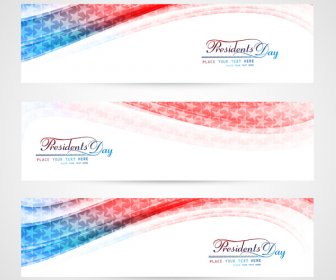 United States Of America In President Day For Beautiful Wave Header Set Vector Illustration -3